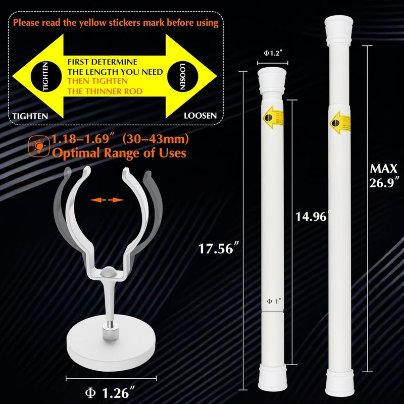 MUTUACTOR 2PCS Magnetic Curtains Rod,No Drilling Heavy-Duty Magnetic Door Curtains Rods White for Metal Doors,Adjustable Window Curtain Rods Anti-Slip Y-Clamp Magnet Curtain Rod Holder White - Image 5